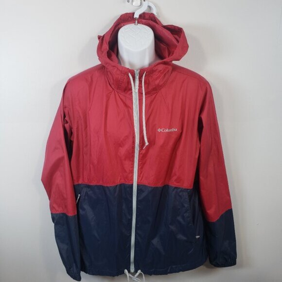 Columbia Womens Red & Blue Long Sleeve Hooded Zip Windbreaker Jackets Large/B33 - Picture 1 of 11